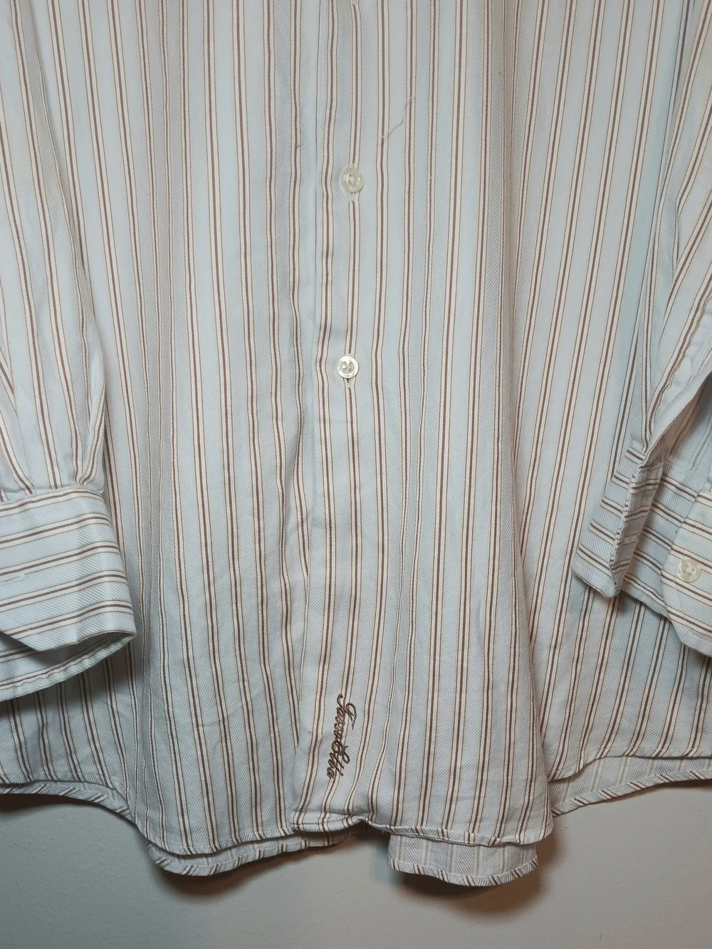 Tasso Elba Men's White Button-Up Shirt with Brown Stripes